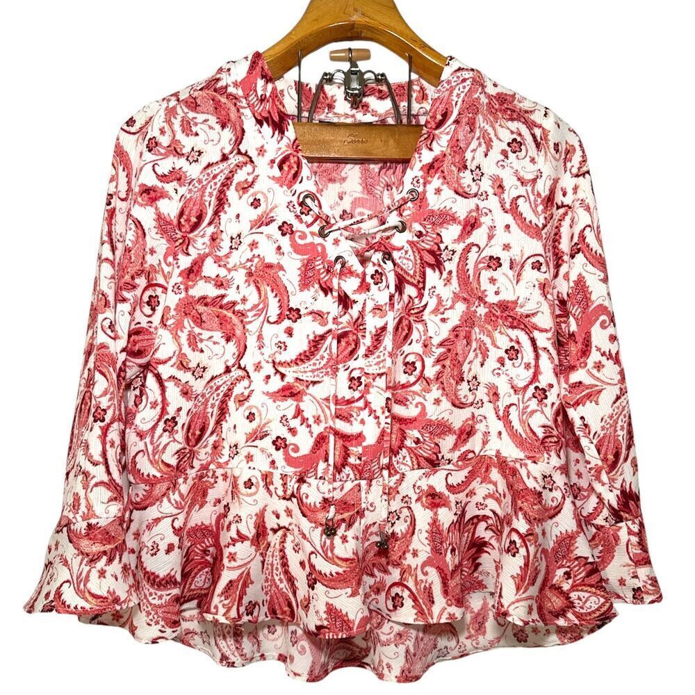 Frye Ruffle Cap Sleeve Woven Boho, Western Blouse Sz: M